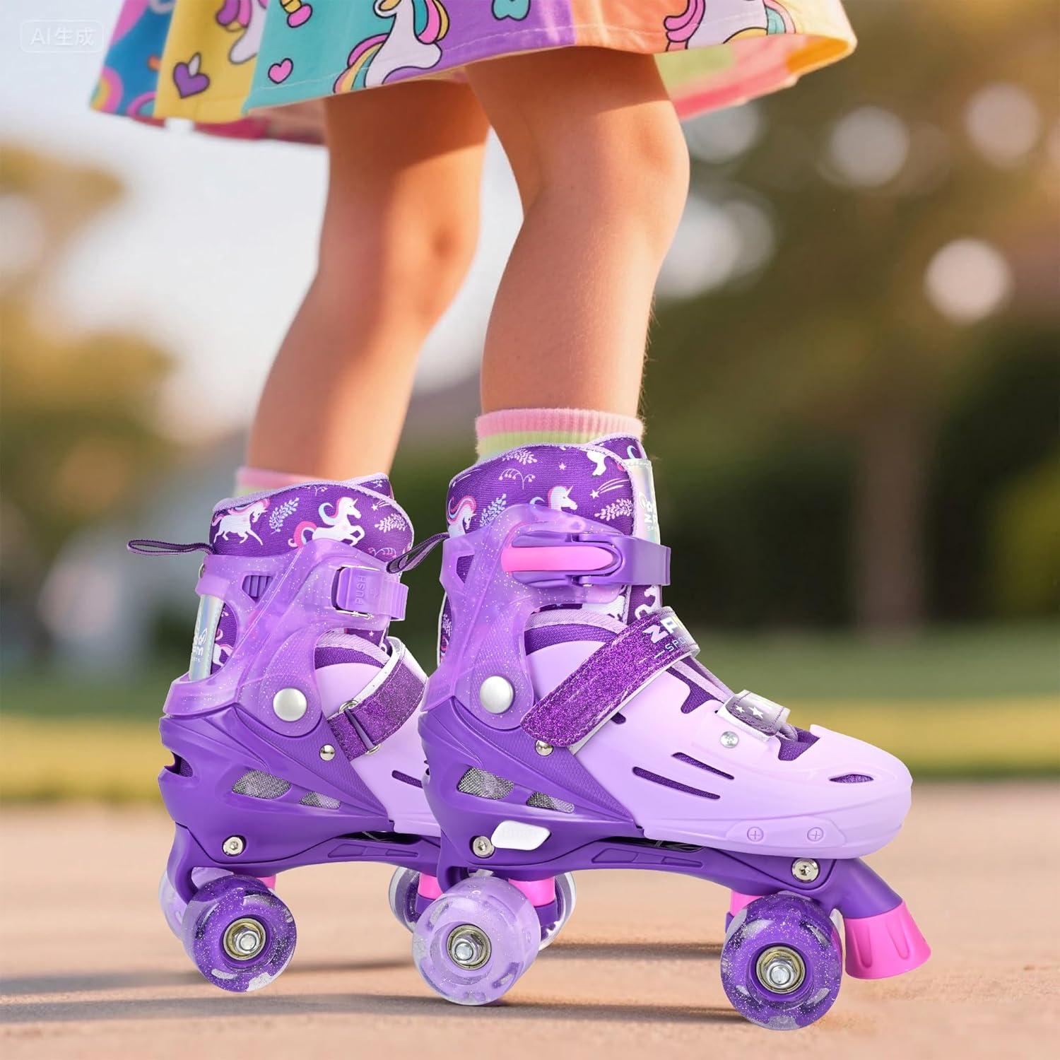 image2PM SPORTS Roller Skates for Girls Boys Kids Age 46 58 612 812 with Light Up Wheels Adjustable Youth Rollerskates Size 10C 11C 12C 13C 1 2 3 4 5 6Purple