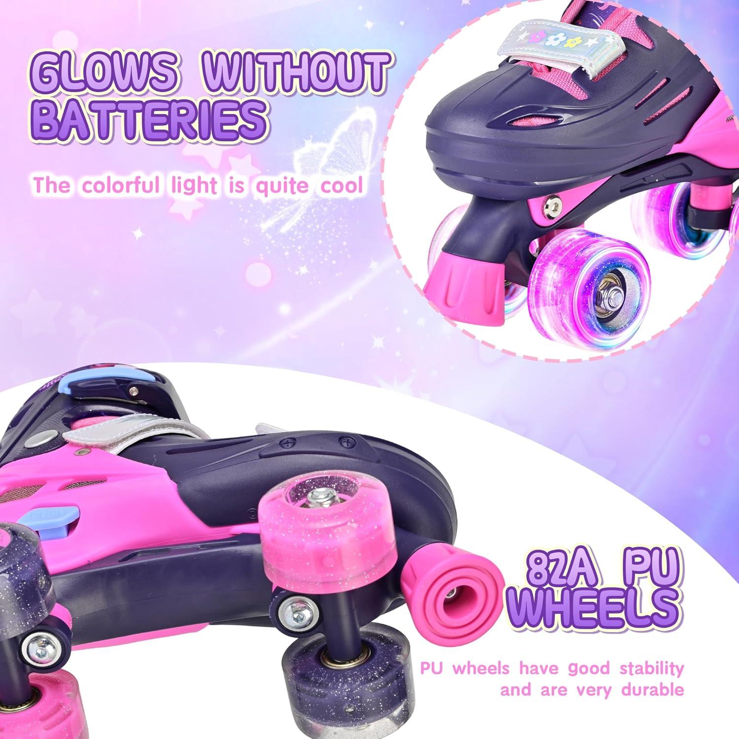 image2PM SPORTS Roller Skates for Girls Boys Kids Age 46 58 612 812 with Light Up Wheels Adjustable Youth Rollerskates Size 10C 11C 12C 13C 1 2 3 4 5 6Purple Pink
