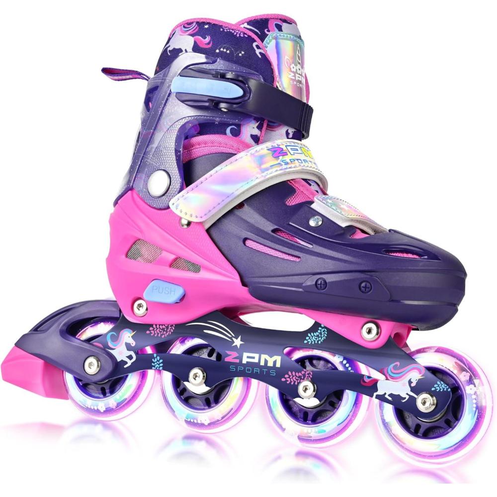 image2PM SPORTS Inline Skates for Kids Girls Ages 58 812 35 46 612 1014 with Light Up Wheels Adjustable Kids Roller Skates Blades for Toddler Beginner Youth Indoor Outdoor Size 11C 1 2 3 4 5 6 7 8Purple Pink