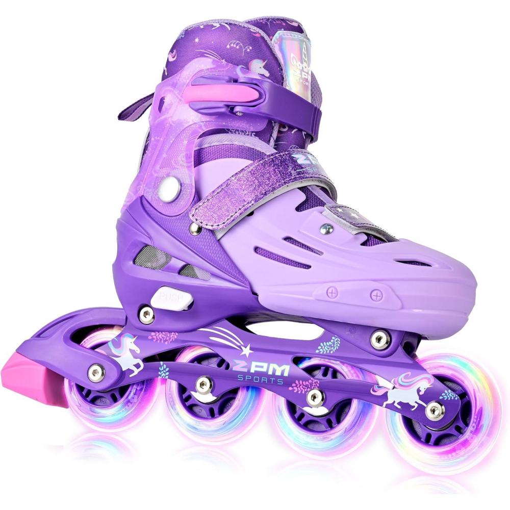 image2PM SPORTS Inline Skates for Kids Girls Ages 58 812 35 46 612 1014 with Light Up Wheels Adjustable Kids Roller Skates Blades for Toddler Beginner Youth Indoor Outdoor Size 11C 1 2 3 4 5 6 7 8Purple
