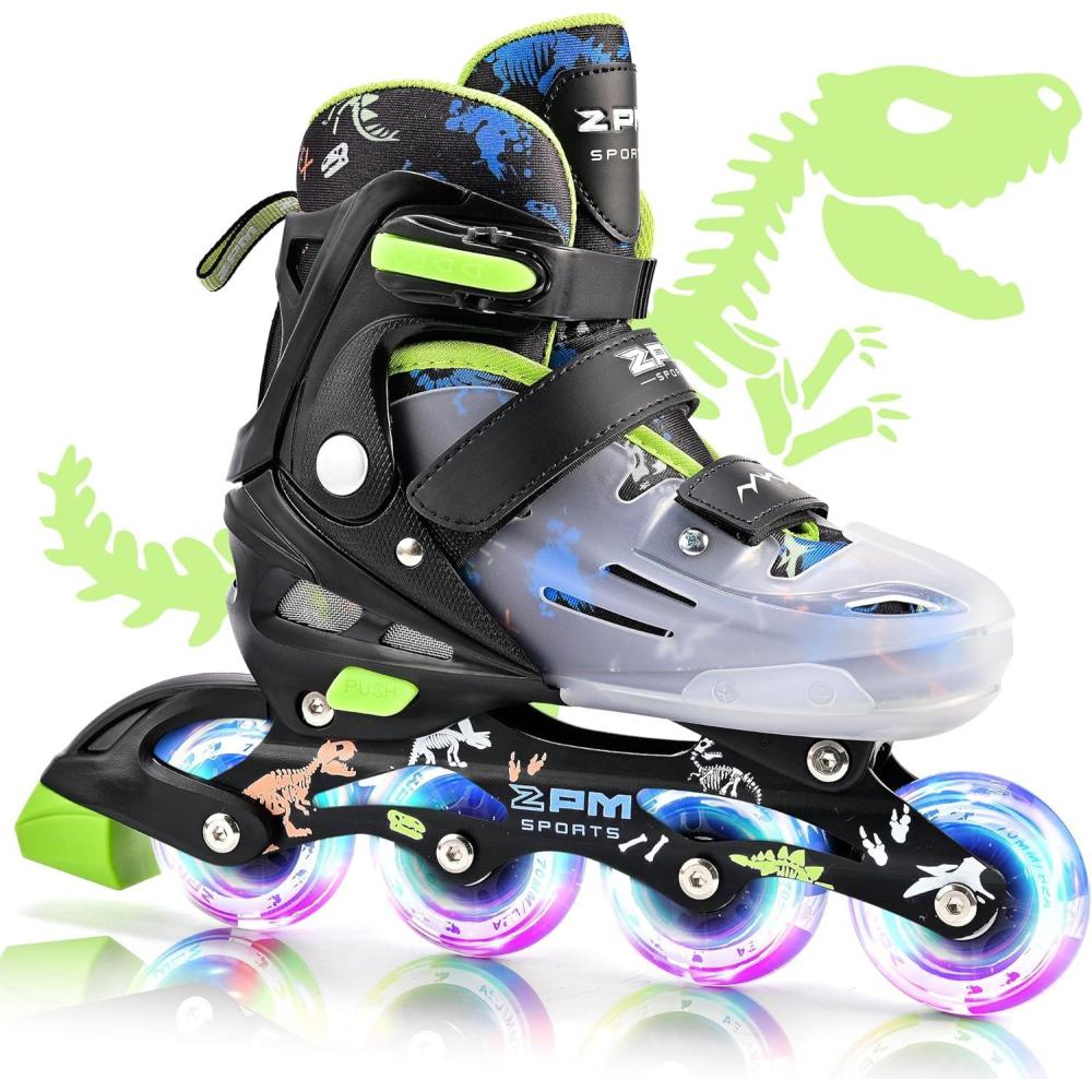image2PM SPORTS Inline Skates for Kids Girls Ages 58 812 35 46 612 1014 with Light Up Wheels Adjustable Kids Roller Skates Blades for Toddler Beginner Youth Indoor Outdoor Size 11C 1 2 3 4 5 6 7 8Green