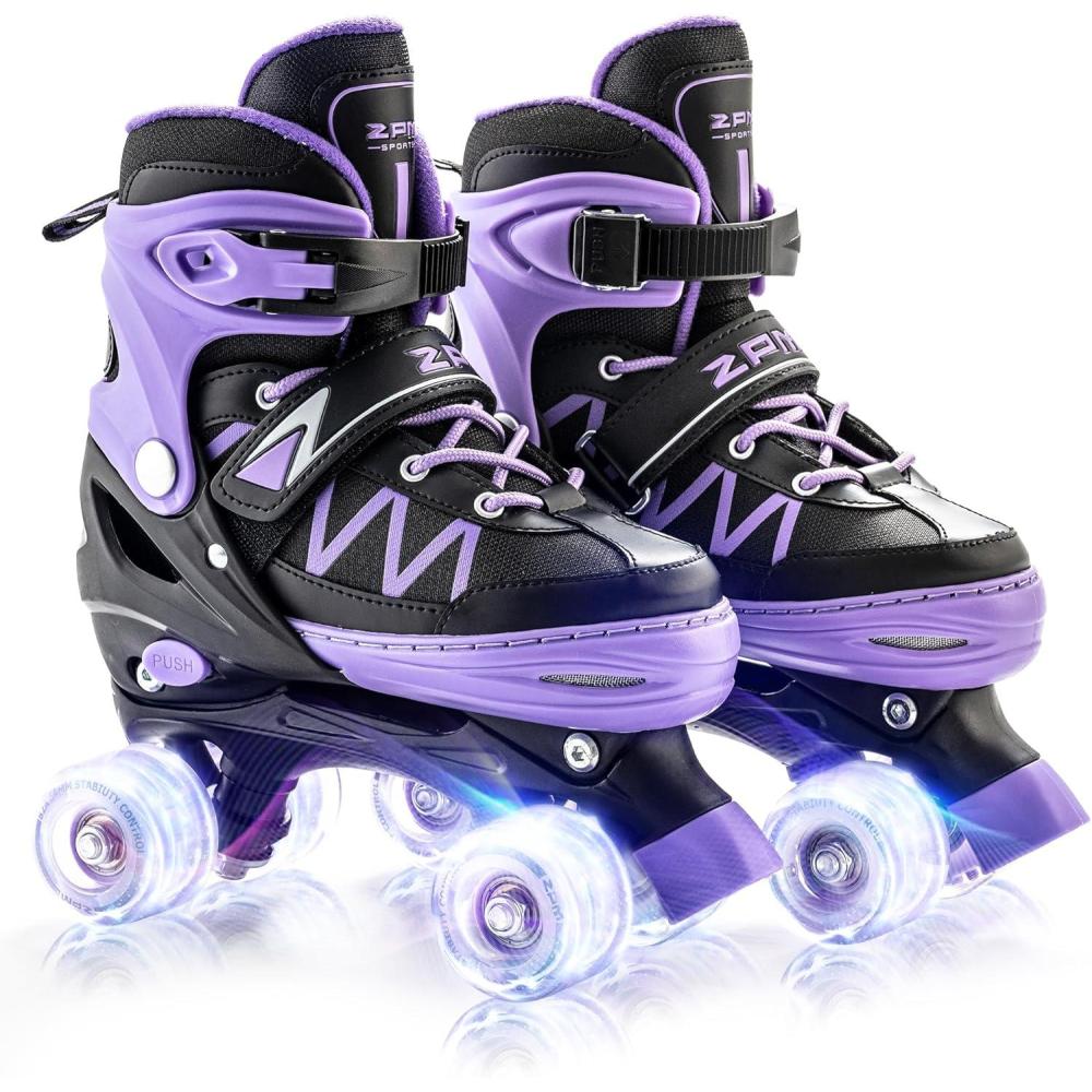 image2PM SPORTS Roller Skates for Girls Boys Kids Age 46 58 612 812 with Light Up Wheels Adjustable Youth Rollerskates Size 10C 11C 12C 13C 1 2 3 4 5 6Purple Black