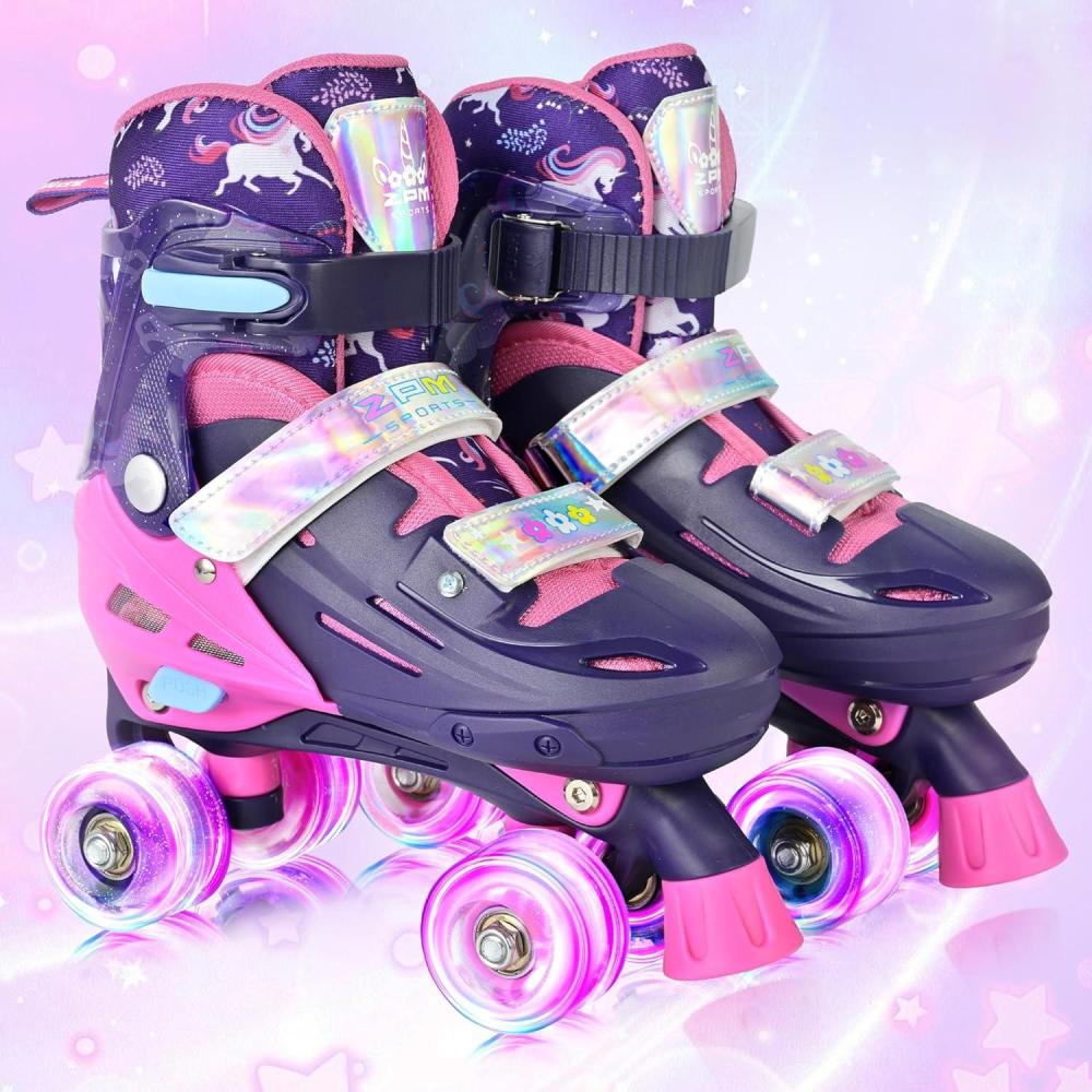 image2PM SPORTS Roller Skates for Girls Boys Kids Age 46 58 612 812 with Light Up Wheels Adjustable Youth Rollerskates Size 10C 11C 12C 13C 1 2 3 4 5 6Purple Pink