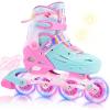 image2PM SPORTS Inline Skates for Kids Girls Ages 58 812 35 46 612 1014 with Light Up Wheels Adjustable Kids Roller Skates Blades for Toddler Beginner Youth Indoor Outdoor Size 11C 1 2 3 4 5 6 7 8Pink Green