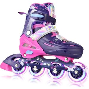 image2PM SPORTS Inline Skates for Kids Girls Ages 58 812 35 46 612 1014 with Light Up Wheels Adjustable Kids Roller Skates Blades for Toddler Beginner Youth Indoor Outdoor Size 11C 1 2 3 4 5 6 7 8Purple Pink