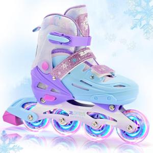 image2PM SPORTS Inline Skates for Kids Girls Ages 58 812 35 46 612 1014 with Light Up Wheels Adjustable Kids Roller Skates Blades for Toddler Beginner Youth Indoor Outdoor Size 11C 1 2 3 4 5 6 7 8Purple Blue