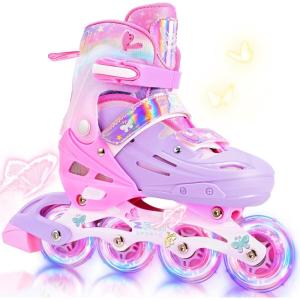 image2PM SPORTS Inline Skates for Kids Girls Ages 58 812 35 46 612 1014 with Light Up Wheels Adjustable Kids Roller Skates Blades for Toddler Beginner Youth Indoor Outdoor Size 11C 1 2 3 4 5 6 7 8Rose Red