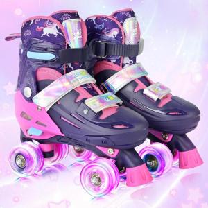 image2PM SPORTS Roller Skates for Girls Boys Kids Age 46 58 612 812 with Light Up Wheels Adjustable Youth Rollerskates Size 10C 11C 12C 13C 1 2 3 4 5 6Purple Pink