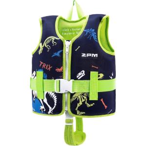 image2PM SPORTS Toddler Swim Vest for 2050 lbs Kids Float Jacket with Adjustable Safety Strap for Girls Boys 2 3 4 5 6 Years Old Premium Buoyancy Neoprene Children Swimming FloatiesGreen Dinosaur