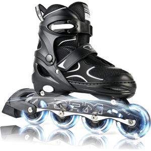 image:image2PM SPORTS Inline Skates for Kids Girls Boys Ages 58 812 46 612 with Light Up Wheels Adjustable Kids Roller Skates Blades for Adults Men Women Beginners YouthsBlack