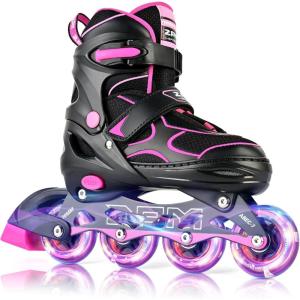 image:image2PM SPORTS Inline Skates for Kids Girls Boys Ages 58 812 46 612 with Light Up Wheels Adjustable Kids Roller Skates Blades for Adults Men Women Beginners YouthsPink