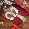 imageVeraCosy Womens Moccasin Slippers Warm Comfy Woolfelt Memory Foam Indoor House ShoesWine Red
