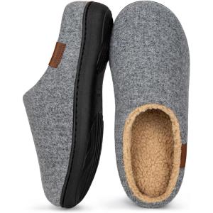 imageVeraCosy Mens Wool Felt Slippers Warm Fuzzy Faux Sherpa Slipon Memory Foam Indoor House SlippersPale Gray