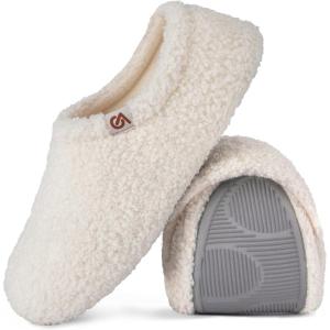 imageVeraCosy Womens Fuzzy Teddy Slippers Lightweight Memory Foam Indoor House ShoesCream White