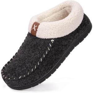 imageVeraCosy Womens Moccasin Slippers Warm Comfy Woolfelt Memory Foam Indoor House ShoesBlack