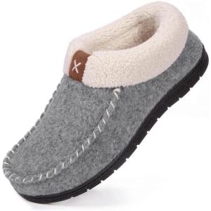 imageVeraCosy Womens Moccasin Slippers Warm Comfy Woolfelt Memory Foam Indoor House ShoesGrey