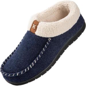 imageVeraCosy Womens Moccasin Slippers Warm Comfy Woolfelt Memory Foam Indoor House ShoesNavy