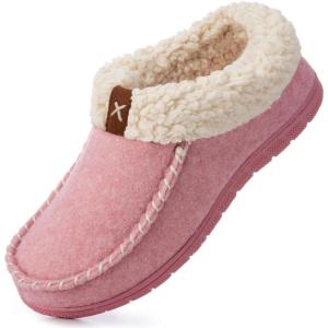 imageVeraCosy Womens Moccasin Slippers Warm Comfy Woolfelt Memory Foam Indoor House ShoesTender Pink