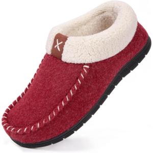 imageVeraCosy Womens Moccasin Slippers Warm Comfy Woolfelt Memory Foam Indoor House ShoesWine Red