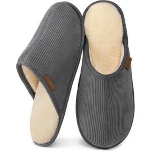 imageVeraCosy Mens Comfy Corduroy Memory Foam Scuff Slippers Soft Faux Fur Lined House Shoes with AntiSkid Lightweight SoleBland Gray