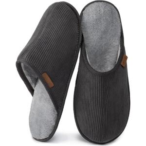 imageVeraCosy Mens Comfy Corduroy Memory Foam Scuff Slippers Soft Faux Fur Lined House Shoes with AntiSkid Lightweight SoleCharcoal Gray