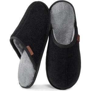 imageVeraCosy Mens Comfy Corduroy Memory Foam Scuff Slippers Soft Faux Fur Lined House Shoes with AntiSkid Lightweight SoleDark Black