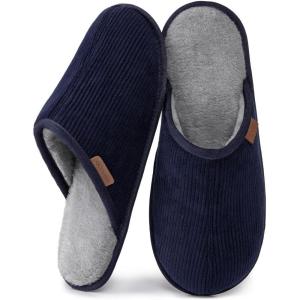 imageVeraCosy Mens Comfy Corduroy Memory Foam Scuff Slippers Soft Faux Fur Lined House Shoes with AntiSkid Lightweight SoleNavy Blue