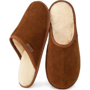 imageVeraCosy Mens Comfy Corduroy Memory Foam Scuff Slippers Soft Faux Fur Lined House Shoes with AntiSkid Lightweight SolePecan Chestnut