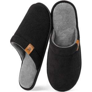 imageVeraCosy Mens Corduroy Scuff Slippers Soft Comfy Memory Foam Nonslip Indoor House ShoesCarbon Black