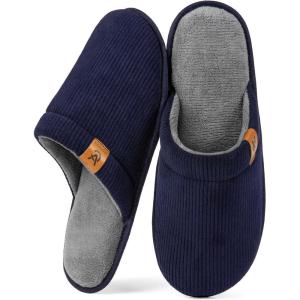 imageVeraCosy Mens Corduroy Scuff Slippers Soft Comfy Memory Foam Nonslip Indoor House ShoesDark Navy Blue
