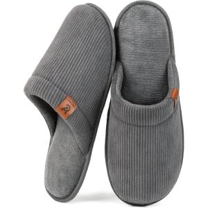 imageVeraCosy Mens Corduroy Scuff Slippers Soft Comfy Memory Foam Nonslip Indoor House ShoesSteel Gray