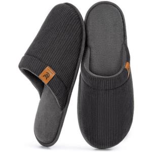 imageVeraCosy Mens Corduroy Scuff Slippers Soft Comfy Memory Foam Nonslip Indoor House ShoesStone Dark Gray