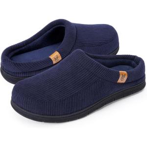 imageVeraCosy Mens Moccasin Slippers Comfy Soft Durable Slipon Indoor Memory Foam House ShoesDark Navy Blue