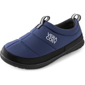 imageVeraCosy Mens Quilted Closedback Slippers Comfy Lightweight Memory Foam Camping Style Indoor House ShoesNavy Blue