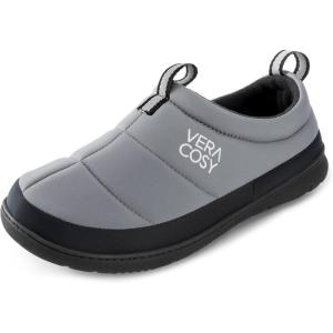 imageVeraCosy Mens Quilted Closedback Slippers Comfy Lightweight Memory Foam Camping Style Indoor House ShoesNeutral Gray