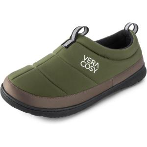 imageVeraCosy Mens Quilted Closedback Slippers Comfy Lightweight Memory Foam Camping Style Indoor House ShoesOlive Green