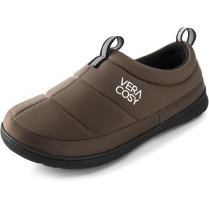 imageVeraCosy Mens Quilted Closedback Slippers Comfy Lightweight Memory Foam Camping Style Indoor House ShoesWhite Coffee