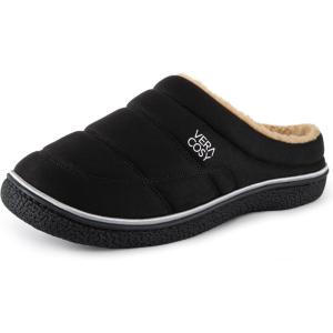 imageVeraCosy Mens Quilted Slipon Slippers Technicalcloth Soft Fuzzy Comfy Nonslip Campground Style House ShoesClassic Black