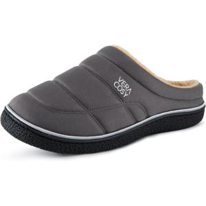 imageVeraCosy Mens Quilted Slipon Slippers Technicalcloth Soft Fuzzy Comfy Nonslip Campground Style House ShoesLight Gray