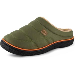 imageVeraCosy Mens Quilted Slipon Slippers Technicalcloth Soft Fuzzy Comfy Nonslip Campground Style House ShoesOlive Green