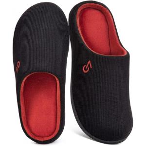 imageVeraCosy Mens TwoTone Memory Foam House Slippers Indoor Outdoor Durable Rubber SoleBlackRuby