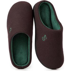 imageVeraCosy Mens TwoTone Memory Foam House Slippers Indoor Outdoor Durable Rubber SoleCoffeeDark Green