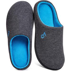imageVeraCosy Mens TwoTone Memory Foam House Slippers Indoor Outdoor Durable Rubber SoleDark GrayBlue
