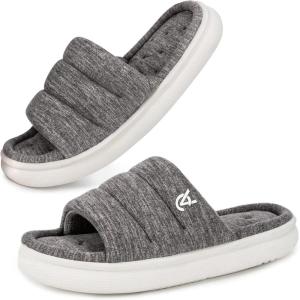 imageVeraCosy Womens Open Toe Slippers Comfy Memory Foam Slip on House ShoesCool Gray