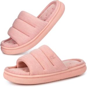 imageVeraCosy Womens Open Toe Slippers Comfy Memory Foam Slip on House ShoesSalmon Pink