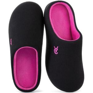imageVeraCosy Womens TwoTone Slippers Soft Comfy Knit Memory Foam Nonslip Indoor House ShoesFuchsia Black