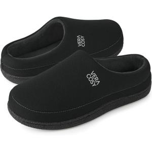 imageVeraCosy Mens Cozy Knit Slipper Breathable Memory Foam Indoor House Shoes with None Slip Rubber SoleDark Black