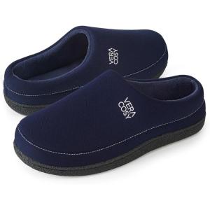 imageVeraCosy Mens Cozy Knit Slipper Breathable Memory Foam Indoor House Shoes with None Slip Rubber SoleNavy Blue