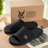 imageVeraCosy Mens Open Toe Slippers Breathable Corn Knit Memory Foam with Non Slip SoleDark Black