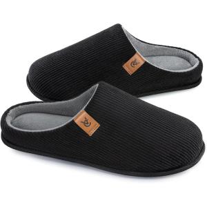imageVeraCosy Mens Cozy Slipon Slippers Corduroy Memory Foam Indoor House ShoesDark Black